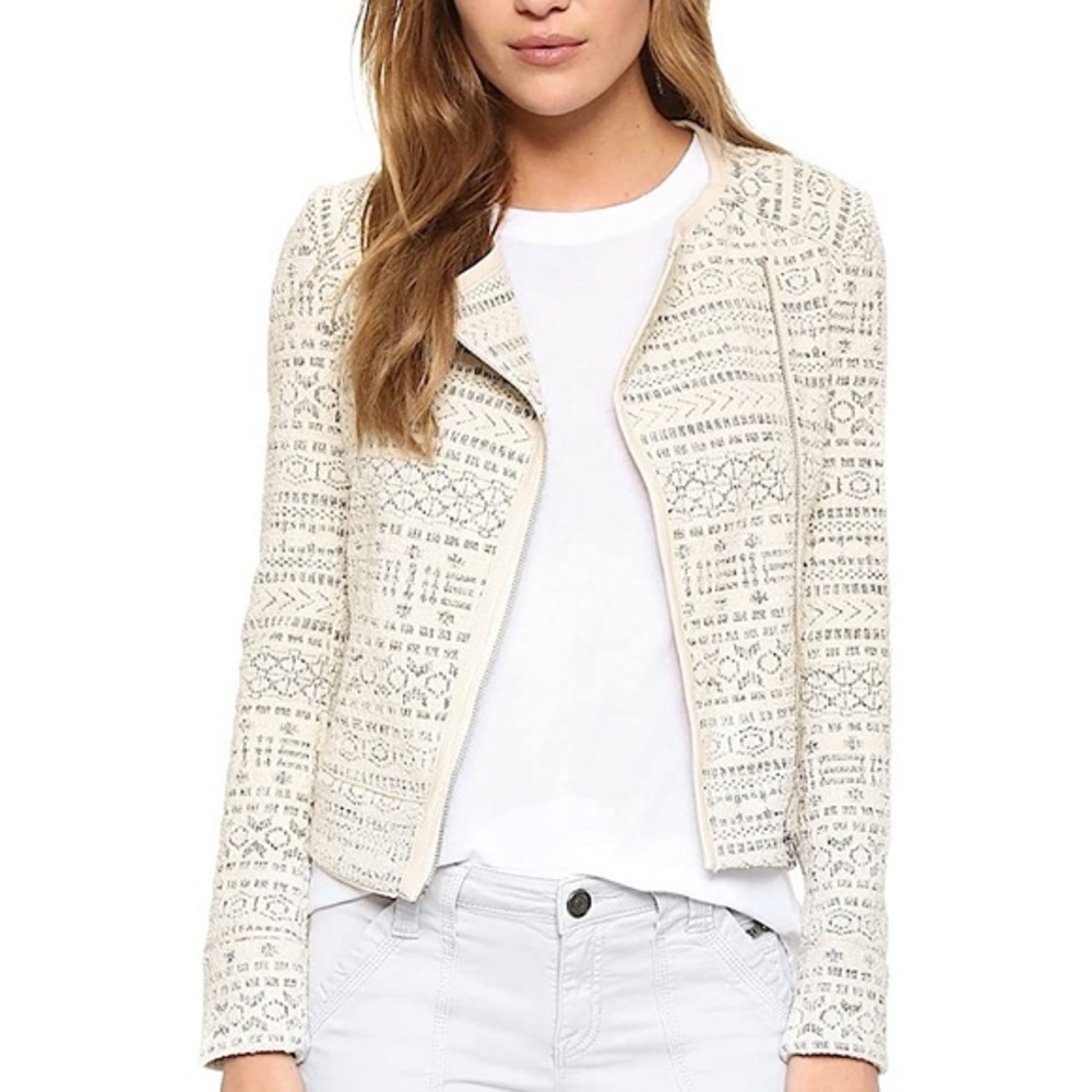 Joie Pattyn jacquard Moto zip jacket cream